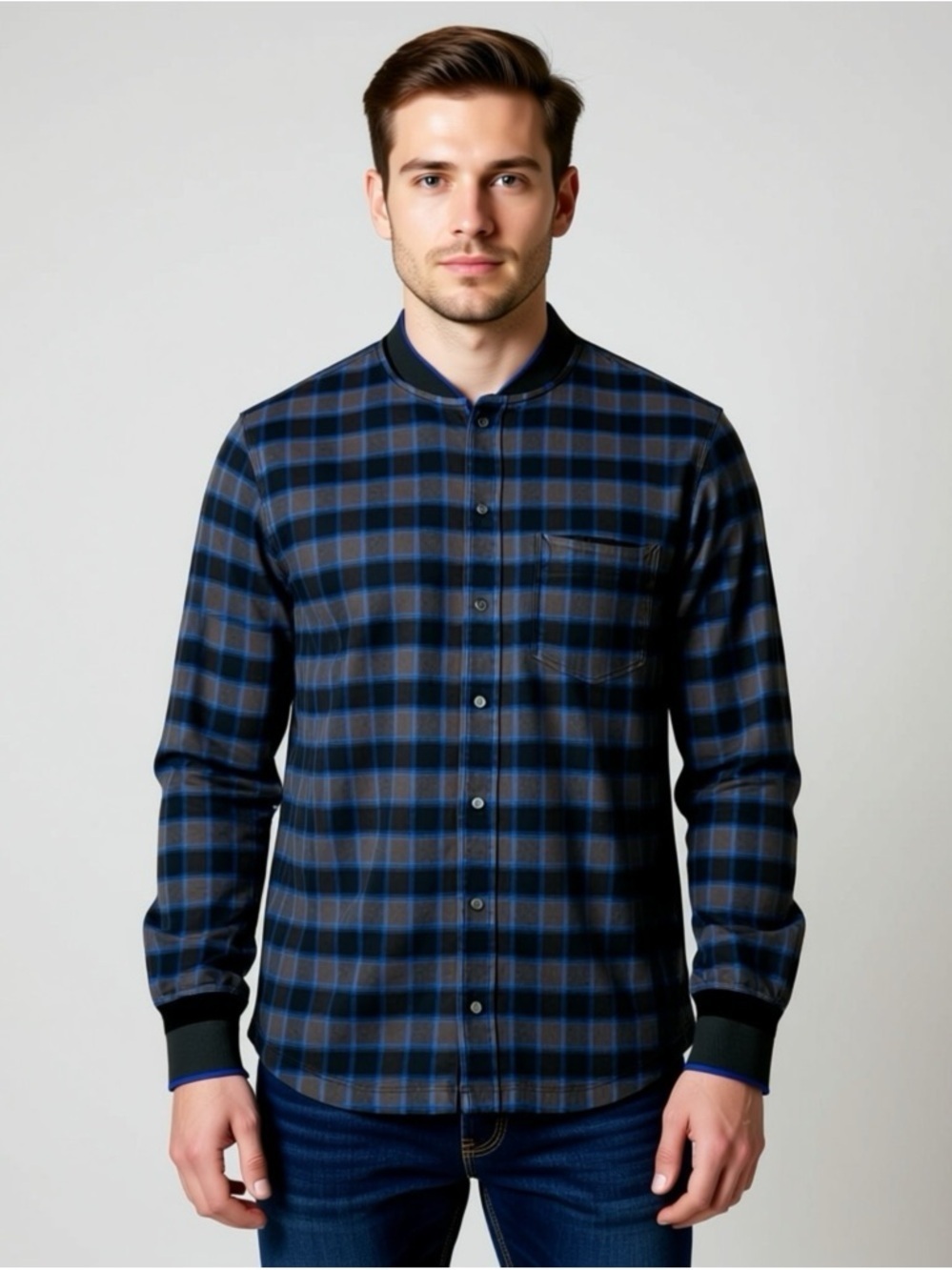 Kit And Ace Shirt Mens Large Grey Black Blue Tremont Snap Cotton Cashmere Casual